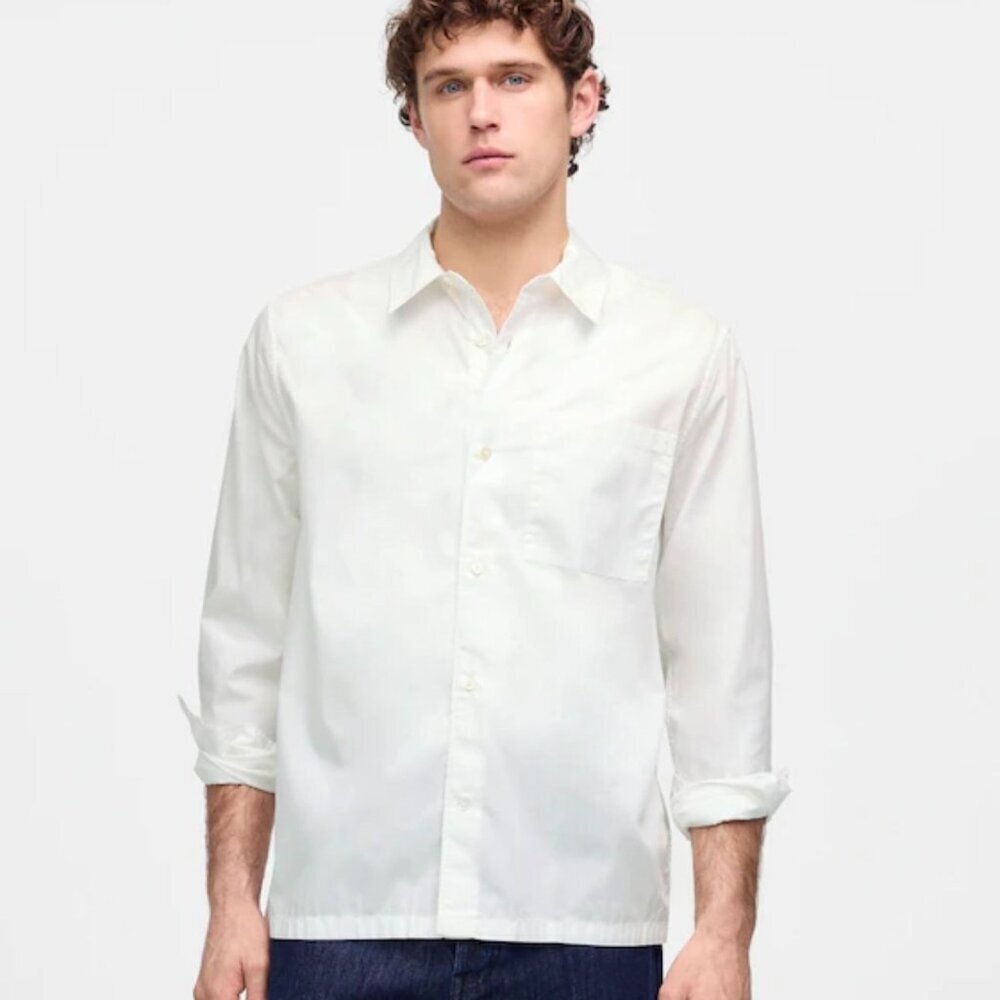 NEW Madewell White Straight-Hem Cotton Button-Up Shirt - Size: Medium - Picture 1 of 13